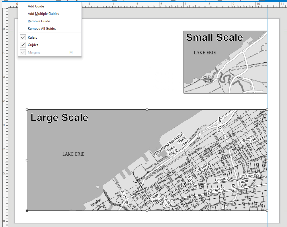 ArcGIS Pro landscape layout of Cleveland showing .5 margins.