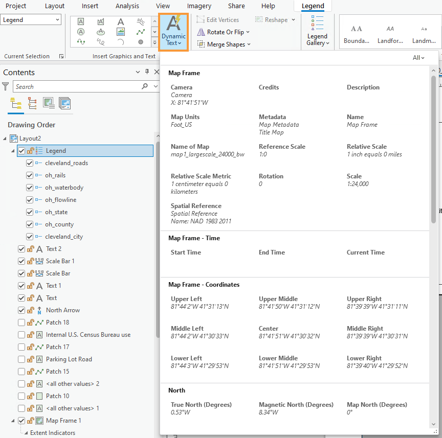 ArcGIS Pro Dynamic Text drop down menu.