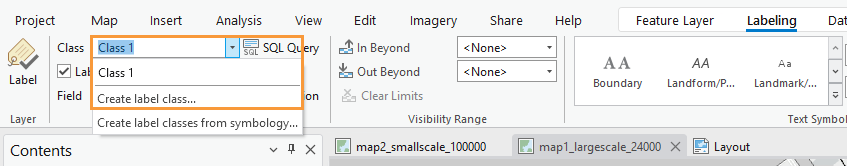 Label ribbon in which an orange box is highlighting the Class tab.