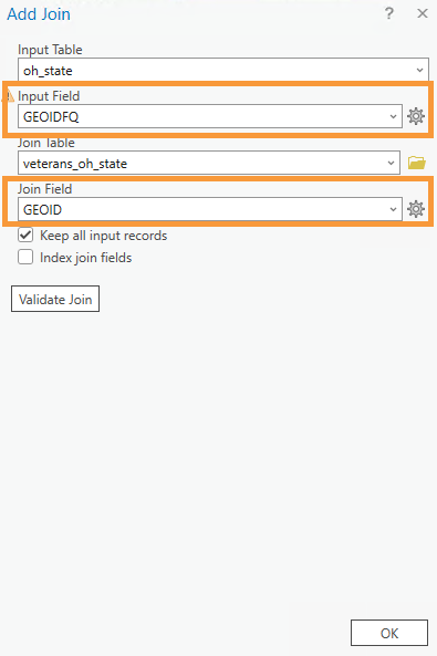 Add join box in which the input field and the join field are highlighted by an orange box.