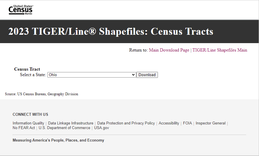 U.S. Census Bureau 2023 TIGER/Line Shapefiles: Census Tracts download page