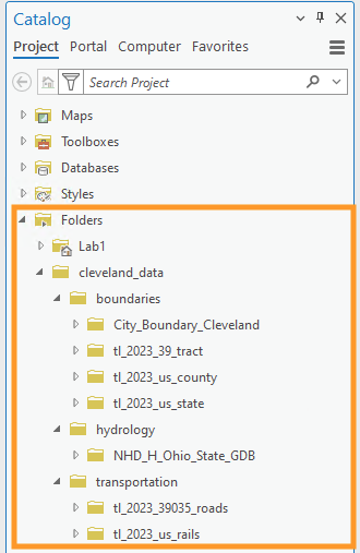 ArcGIS Pro Catalog panel showing project files, geodatabases, and toolboxes.