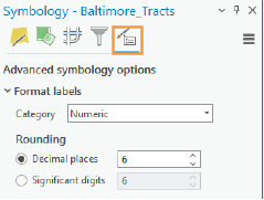 Symbology options for Baltimore census tracts in which the advanced symbol options are shown.