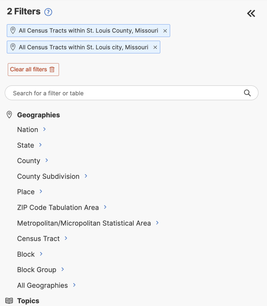 Screenshot of Census dialog
