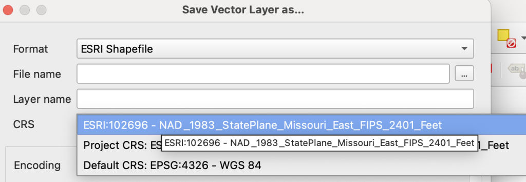 This screenshot depicts selecting the local coordinate system, NAD_1983_StatePlane_East_FIPS_2401_Feet