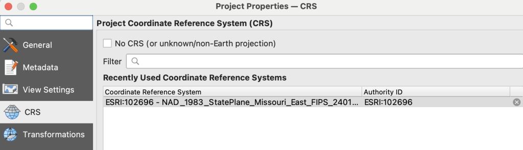 This screen shot shows setting the project coordinate reference system based on a layer.