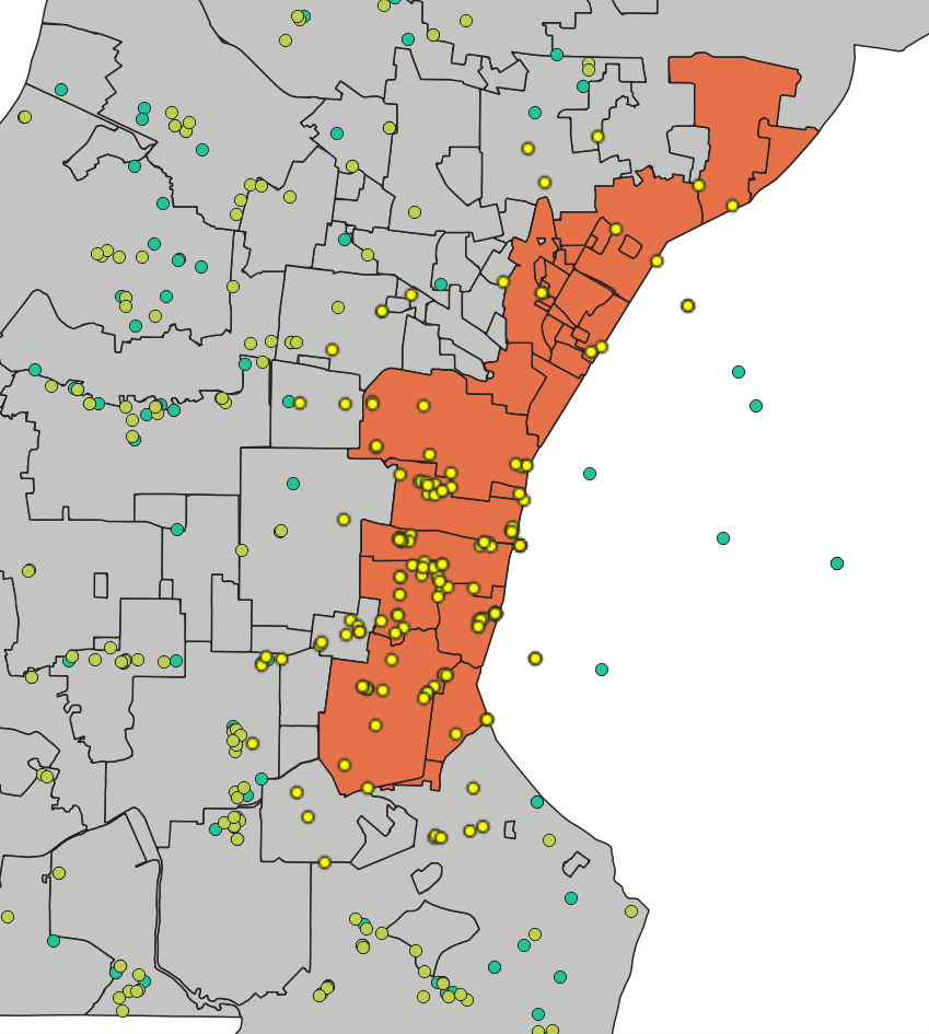A screenshot of points of select points in the study area.