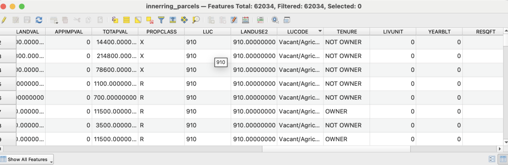 A screenshot of the attribute table from which features will be selected.