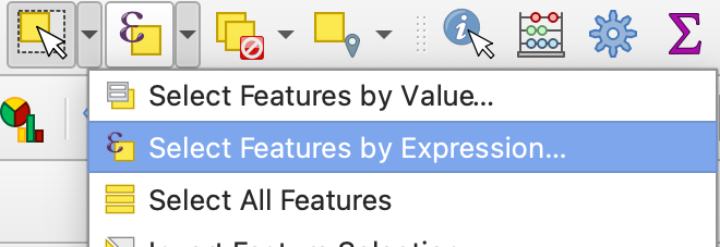 This screenshot shows the selection menu with the "Select by Expression" option selected.