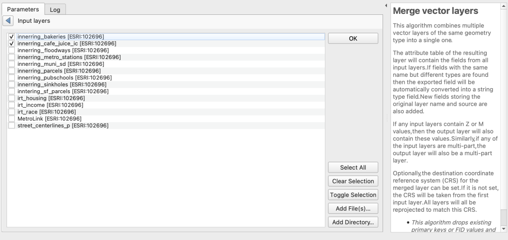 Screenshot of the merge layers dialog with two layers selected.