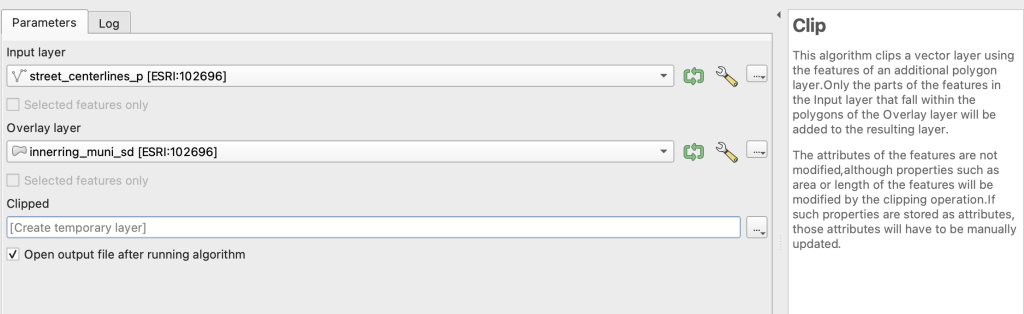 Screenshot of the clipping tool dialog indicating what layer will be clipped and what layer will be use to clip it.