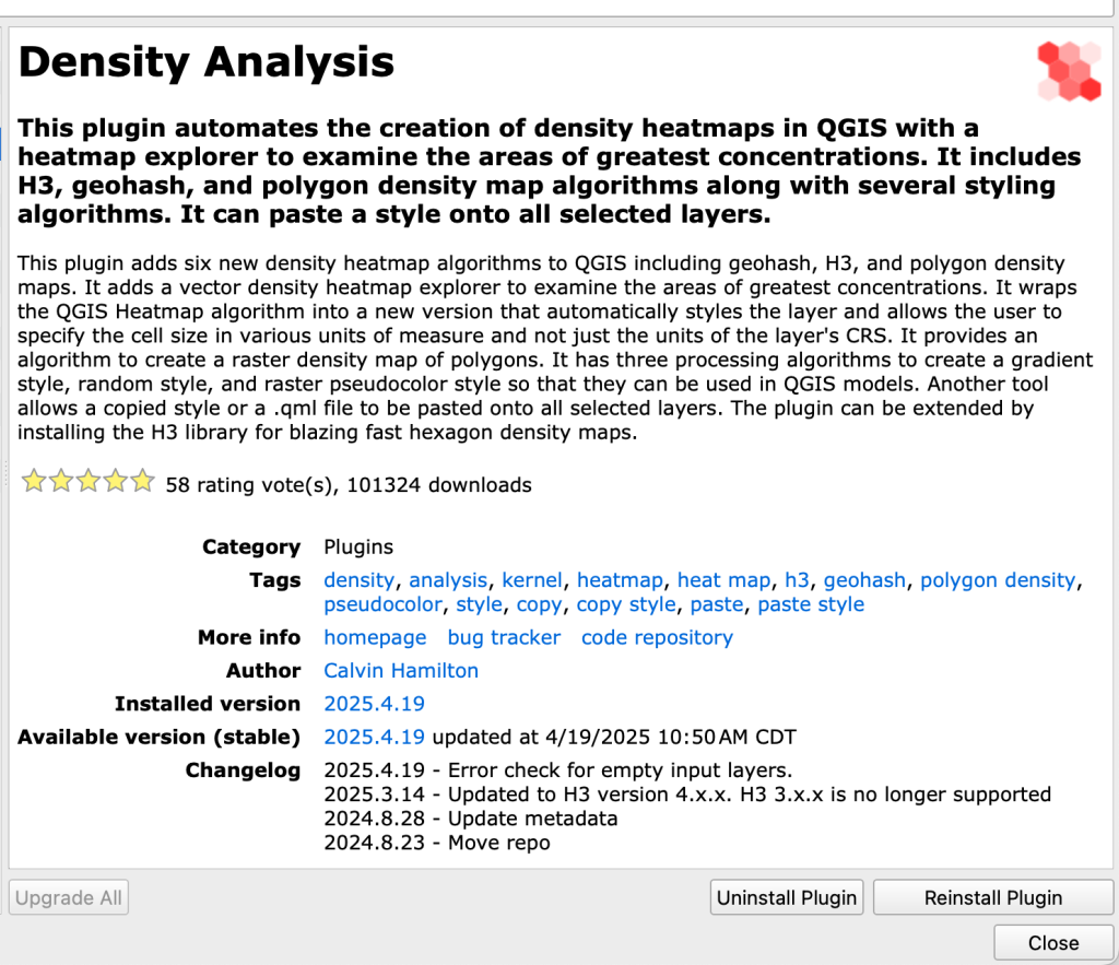 This image describes the density analysis plugin, which automates creating density heat maps.