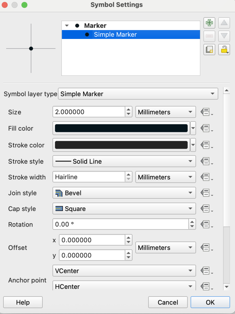 QGIS dialog for changing marker symbology