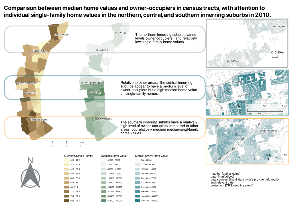 Map four has owner occupancy and housing value overview maps with the same area parcels focused on in the north, central and south.
