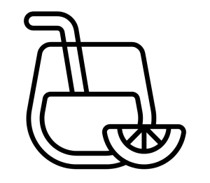 The symbol for juice bar is a class of juice and a cut piece of fruit.